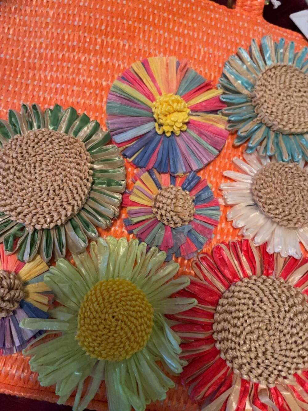 Haute Hippie Style Orange Woven Straw Floral Tote Bag A470 - Picture 6 of 10
